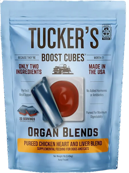 Tucker's Raw Frozen Boost Cubes - Organ Blend Chicken Heart & Liver 1lb Bag (20 servings per bag)